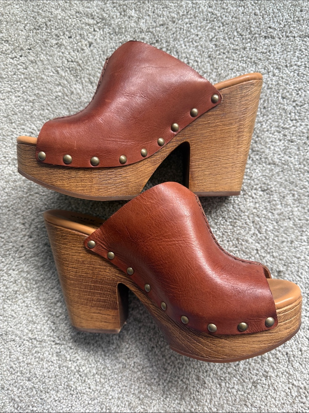 Kork-Ease Brown Leather Studded Platform Clogs - Picture 5 of 6